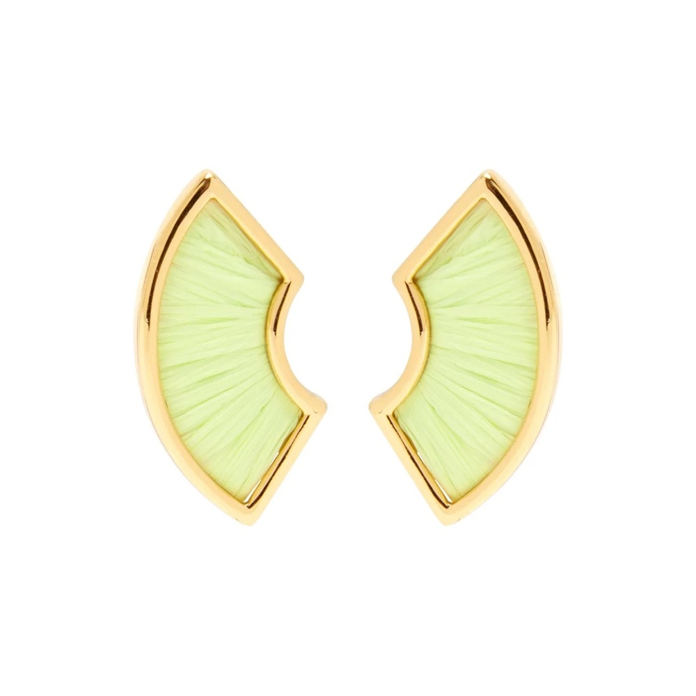 NWT Mignonne Gavigan Gold Tone With Mini Jane Lime Green Raffia Stud Earrings